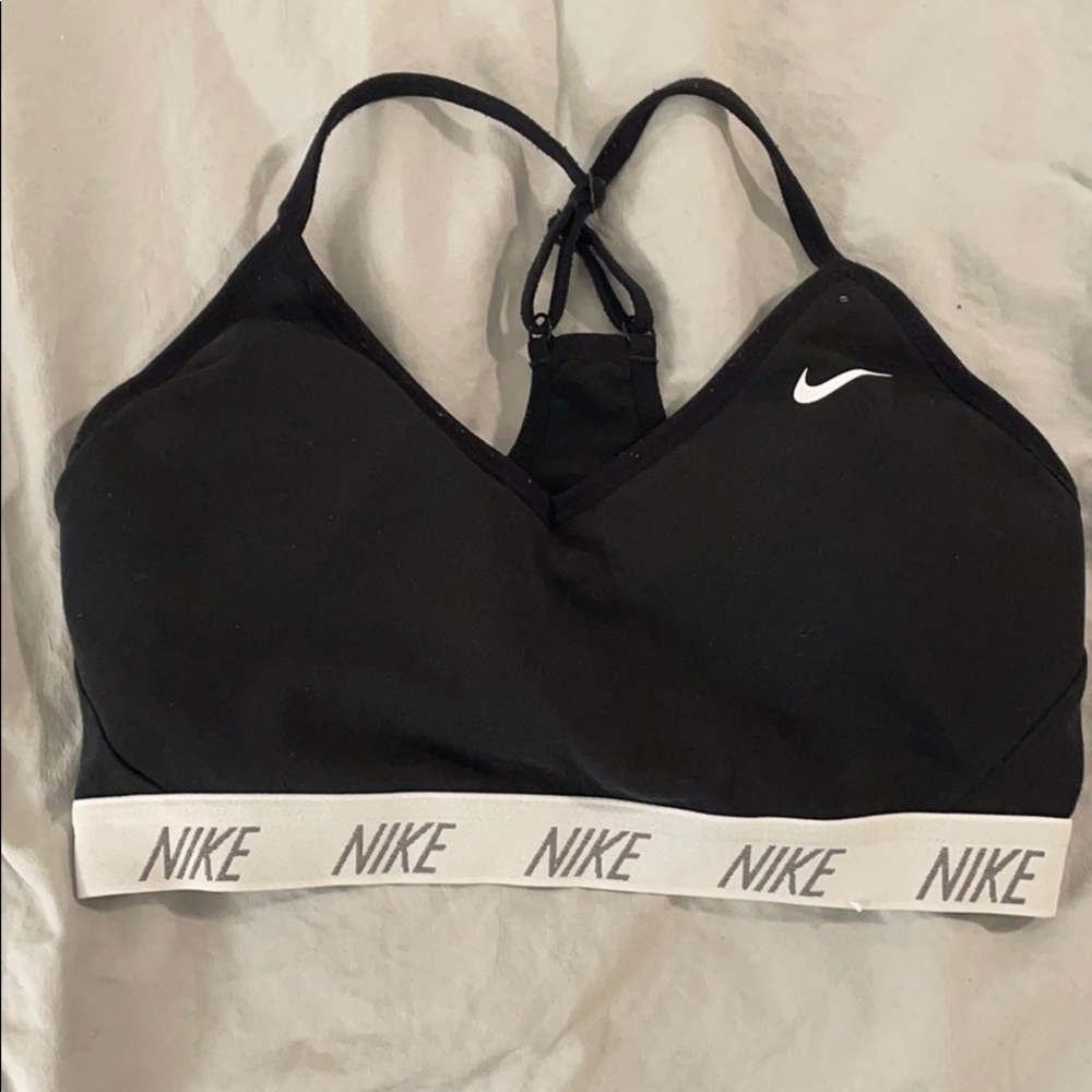 Nike Dri Fit Light Support Black Strappy Sports Bra Sz Medium